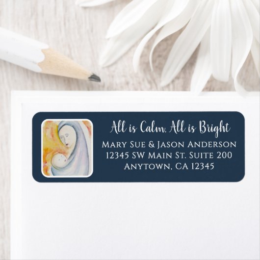 Madonna en kind Waterverf Kerst Etiket (Insitu)