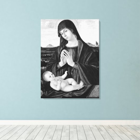 Madonna en kind zwart-wit olieverfschilderij canvas afdruk (Insitu (Houten vloer))