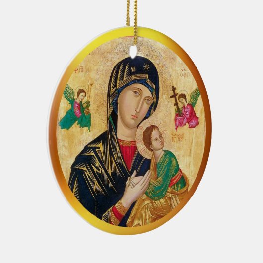 Madonna en kindkerst en gouden lijst keramisch ornament (Rechts)