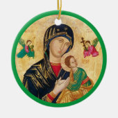 Madonna en kindkerst en groen lijst keramisch ornament (Voorkant)