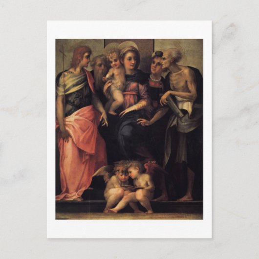Madonna Enthronée avec la carte postale Four Saint (Devant)