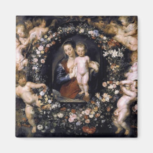 Madonna Floral Wreath With Child par Rubens Magnet