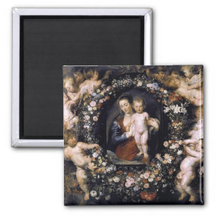 Madonna Floral Wreath With Child par Rubens Magnet