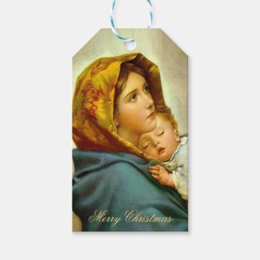Madonna & Kind Katholiek Religieus Kerstfeest Cadeaulabel (Voorkant)