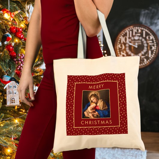 Madonna & Kind Traditionele Religieuze Kerstmis Tote Bag