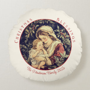 Madonna Kind Vintage Kerstmis Rond Kussen