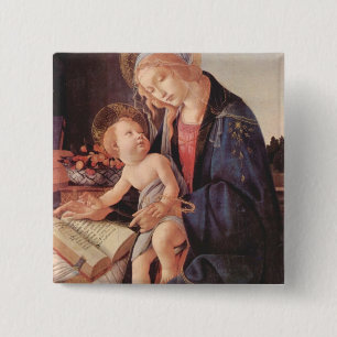 Madonna leert het kind Jezus Vierkante Button 5,1 Cm