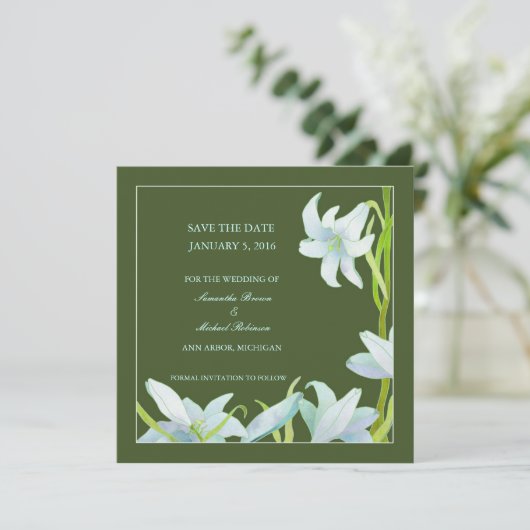 Madonna Lily bewaart de datum-huwelijksuitnodiging Save The Date (Staand voorkant)