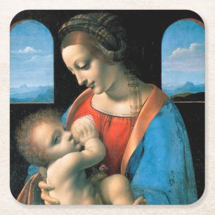 Madonna Litta, Leonardo da Vinci, 1490-1491 Vierkante Kartonnen Onderzetter