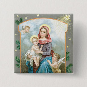 Madonna met Christus Kind Vierkante Button 5,1 Cm