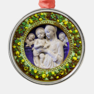 MADONNA MET KIND, ANGELS FLORAL CROWN Blue Gem Metalen Ornament