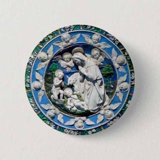 MADONNA MET KIND EN ANGELS RONDE BUTTON 5,7 CM (Voorkant)