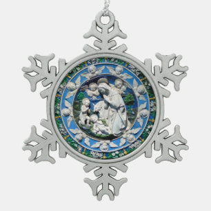 MADONNA MET KIND EN ANGELS TIN SNEEUWVLOK ORNAMENT