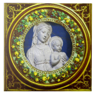 MADONNA MET KIND, RENAISSANCE GELLOW FLORAL CROWN TEGELTJE