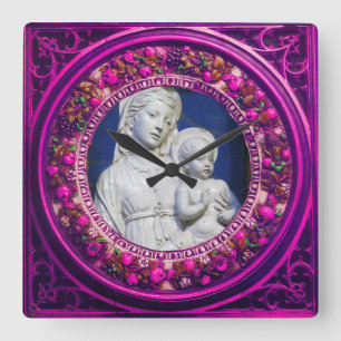 MADONNA MET KINDERPINKFLORAAL RENAISSANCE KROWN VIERKANTE KLOK