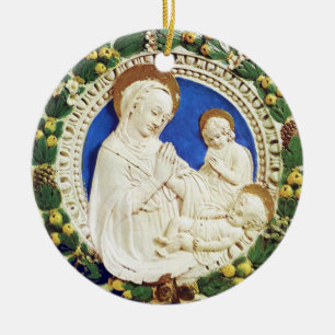 MADONNA MET KINDERRonde Blauwe Sapphire Keramisch Ornament