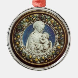 MADONNA MET KINDERRonde Blauwe Sapphire Metalen Ornament