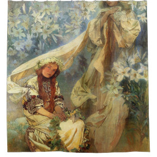 Madonna Of The Lilies 1905 - Alphonse Mucha Douchegordijn