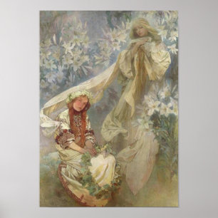 Madonna van de lelies van Alphonse Mucha Poster