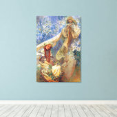 Madonna van de Lilies, Alphonse Mucha Art Canvas Afdruk (Insitu (Houten vloer))