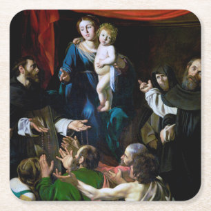 Madonna van de Rosary, Caravaggio Vierkante Kartonnen Onderzetter
