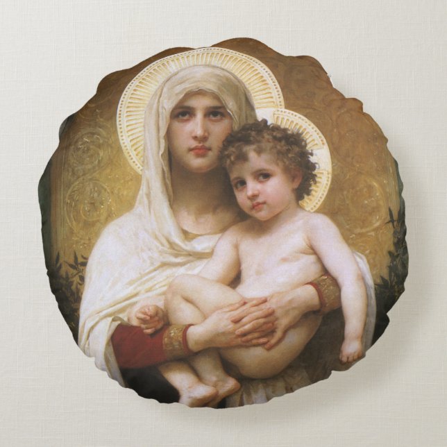 Madonna van de Rozen van Bouguereau Rond Kussen (Achterkant)