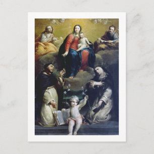 Madonna van Rosary met SS Dominic, Catheri Briefkaart