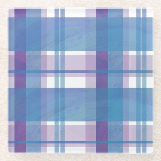 Madras Pset Blue en Paars Glazen Onderzetter (Voorkant)