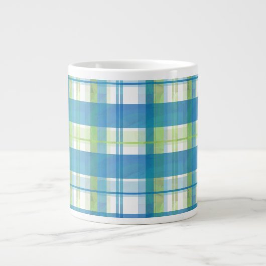 Madras Pset Green en Blue Extra Grote Mok (Voorkant)