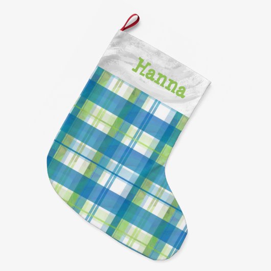 Madras Pset Green en Blue Grote Kerstsok (Voorkant (Hangend))