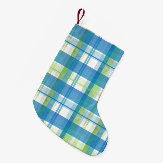 Madras Pset Green en Blue Kleine Kerstsok (Voorkant (Hangend))