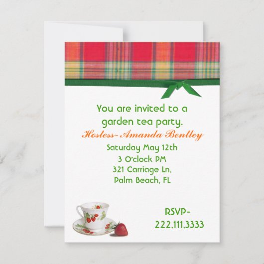 Madras Pset Tea Party Invitation Kaart (Voorkant)