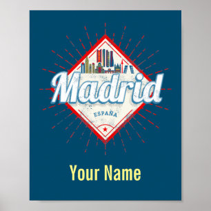 Madrid Capital Spain Retro Skyline  Poster