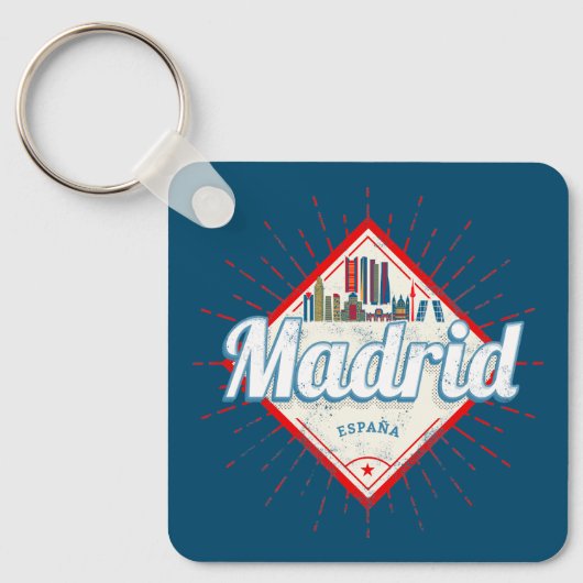 Madrid Capital Spain Retro Skyline  Sleutelhanger (Voorkant)