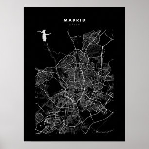 Madrid - Espagne Carte de la ville sombre Poster