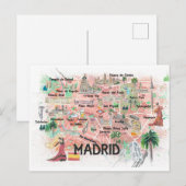 Madrid Espagne Carte de Voyage Illustrée avec Rout (Devant / Derrière)