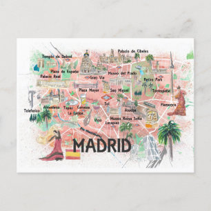 Madrid Espagne Carte de Voyage Illustrée avec Rout