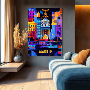 Madrid Geometrische nacht - levendige stedelijke s Poster