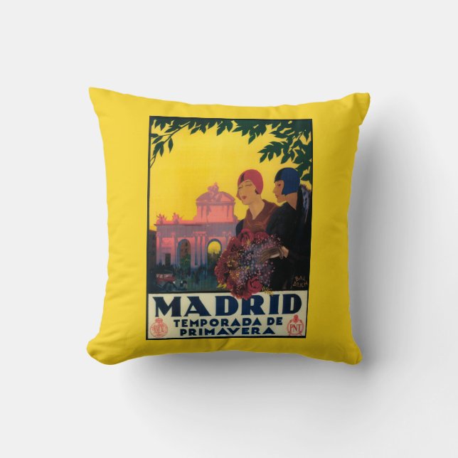 Madrid in het Springtime-Poster voor reispromotie Kussen (Voorkant)