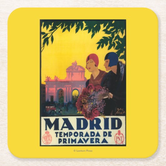 Madrid in het Springtime-Poster voor reispromotie Vierkante Kartonnen Onderzetter (Voorkant)