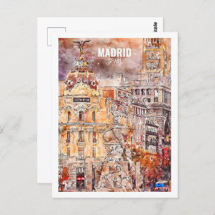 Madrid Spanje Beroemde Reisplaats Waterverf Schets Briefkaart