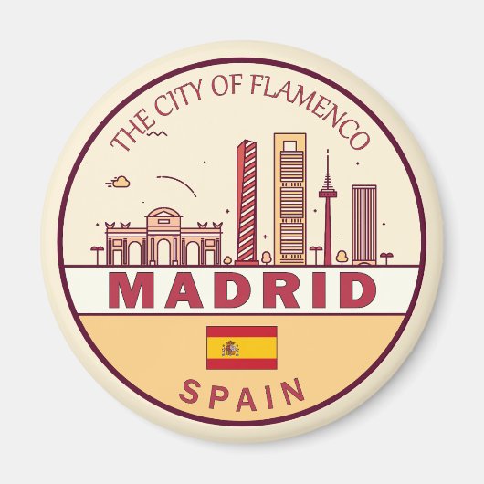 Madrid Spanje City Skyline Embleem Magneet (Voorkant)