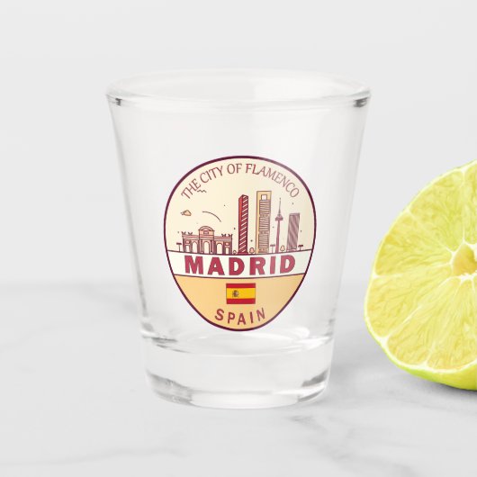 Madrid Spanje City Skyline Embleem Shot Glas (Voorkant)