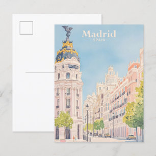 Madrid Spanje Gouache Schilderillustratie Reizen Briefkaart