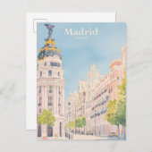 Madrid Spanje Gouache Schilderillustratie Reizen Briefkaart (Voorkant / Achterkant)