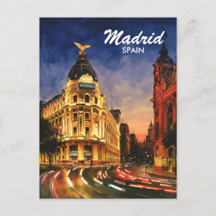 Madrid Spanje Gran Via Nacht Aquarel Stadsgezicht Briefkaart