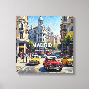 Madrid Spanje Klassieke Auto's Stedelijke Muurdeco Canvas Afdruk