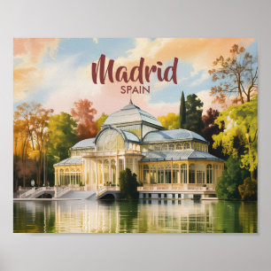 Madrid Spanje Palacio de Cristal Aquarel Reis Poster