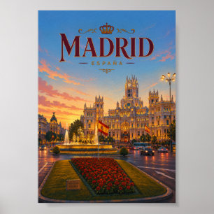 Madrid Spanje Plaza de Cibeles Zonsondergang Uitzi Poster