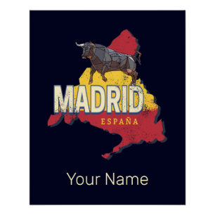 Madrid Spanje Retro Regio Kaart  Bull Perfect Poster
